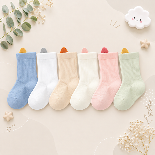 The Kora - Baby Girl 6 Pairs Solid Colour Daily Wear Socks
