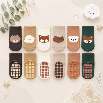 The Eliel - Baby Unisex Non-Slip Cute Cartoon Fox and Bear Pattern Socks