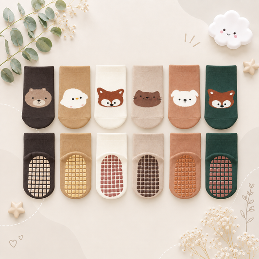 The Eliel - Baby Unisex Non-Slip Cute Cartoon Fox and Bear Pattern Socks