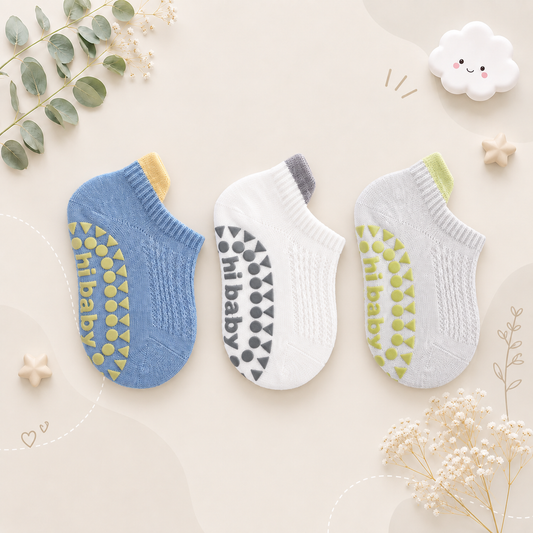 The Brooklynn - Baby Unisex 3 Pairs Cotton Thin Mesh Non-Slip Floor Socks