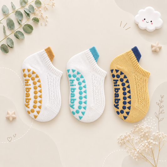 The Brooklynn - Baby Unisex 3 Pairs Cotton Thin Mesh Non-Slip Floor Socks