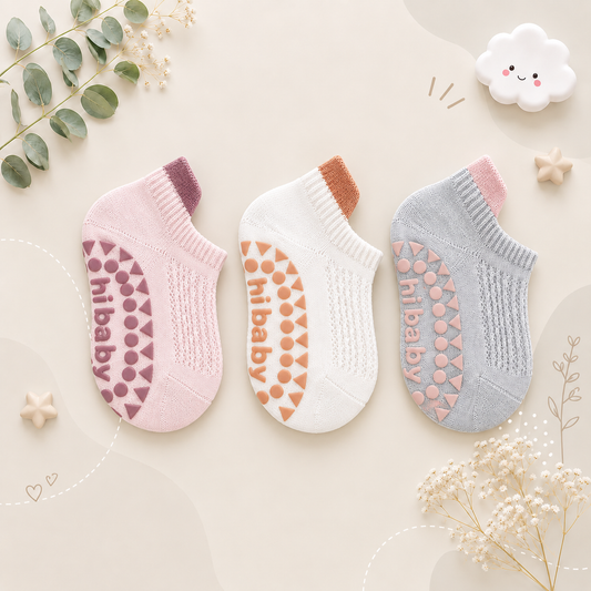 The Brooklynn - Baby Unisex 3 Pairs Cotton Thin Mesh Non-Slip Floor Socks