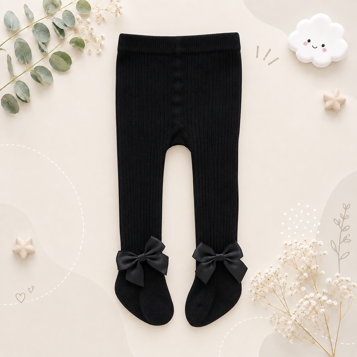 The Rylie - Baby Girl Tight Bow Pantyhose Solid Colour Tights
