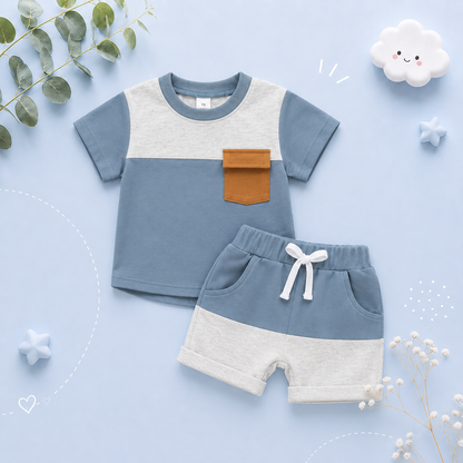 The Weston - Baby Boy Short Sleeve Pocket Contrast Color T-shirt + Shorts