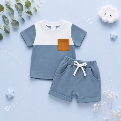 The Weston - Baby Boy Short Sleeve Pocket Contrast Color T-shirt + Shorts