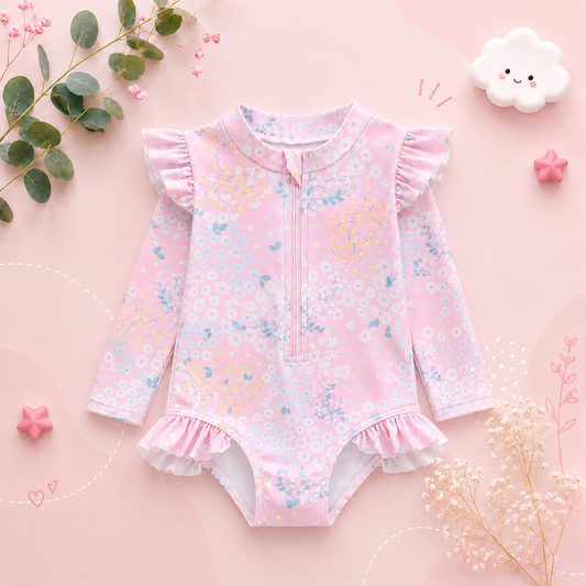 The Milani - Baby Girl Cute Ruffle Floral Swimwear