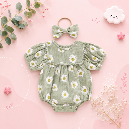 The Camille - Baby Girl Princess Daisy Print Short Sleeve Bodysuit