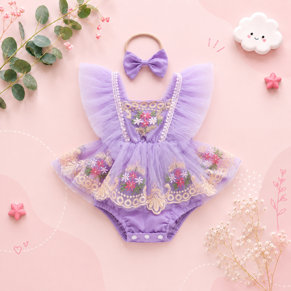 The Talia - Baby Girl Princess Embroidery Floral Lace Romper