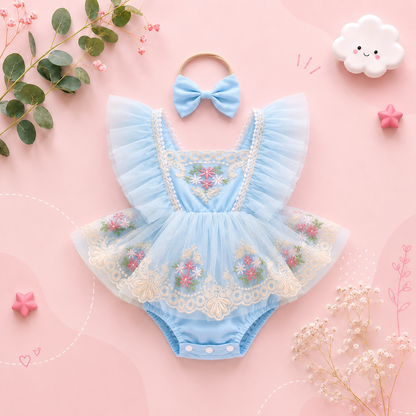The Talia - Baby Girl Princess Embroidery Floral Lace Romper