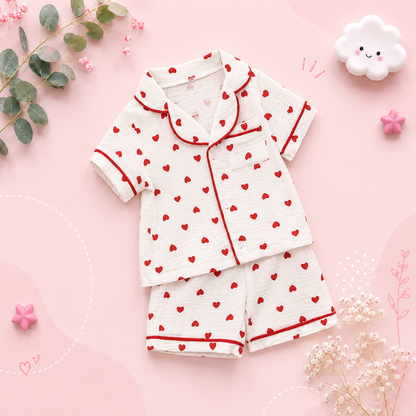 The Palmer - Baby Girl Cotton Linen Button Down Pajama Set