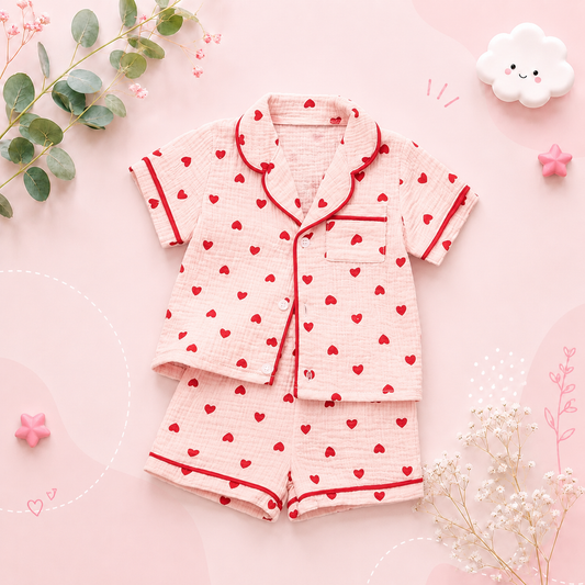 The Palmer - Baby Girl Cotton Linen Button Down Pajama Set