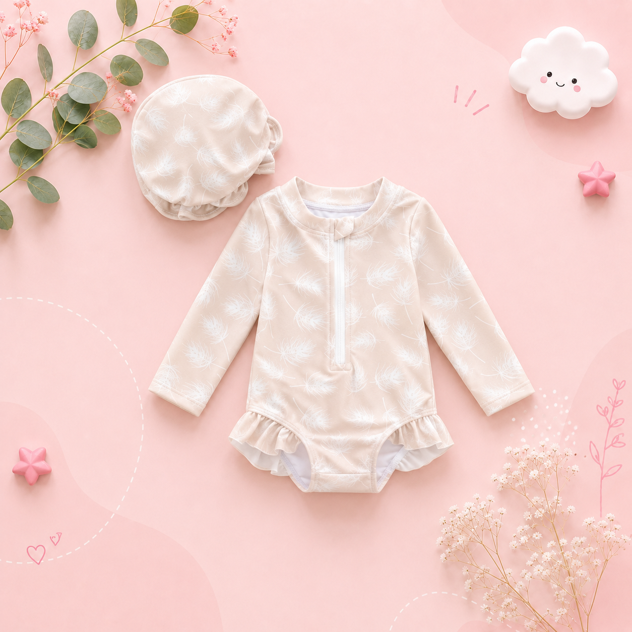 The Lucille - Baby Girl Princess Flower Print Zipper Beachwear
