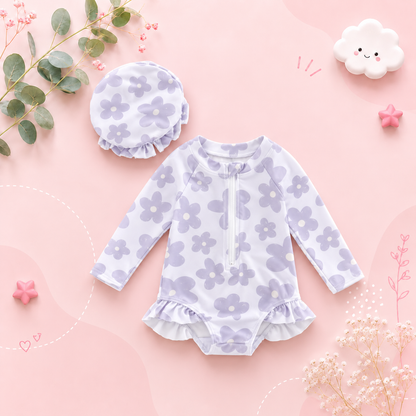 The Lucille - Baby Girl Princess Flower Print Zipper Beachwear