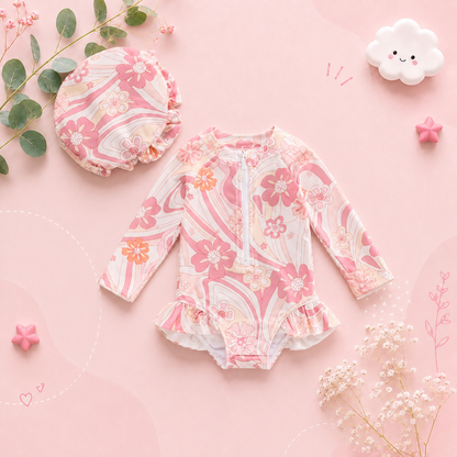 The Lucille - Baby Girl Princess Flower Print Zipper Beachwear