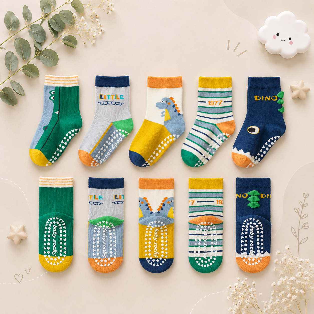 The Ace - Baby Unisex 5pairs Non-slip Floor Socks