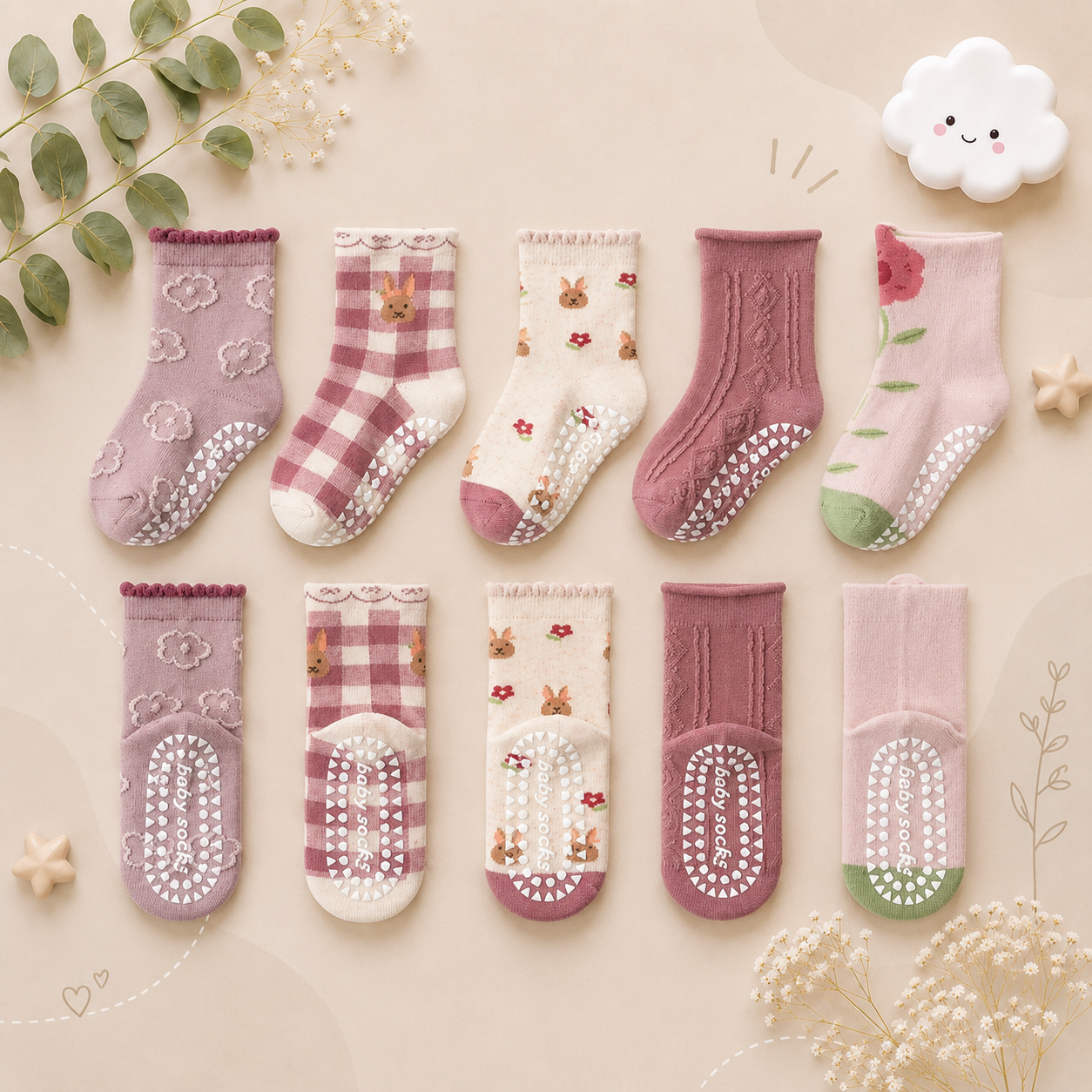 The Ace - Baby Unisex 5pairs Non-slip Floor Socks