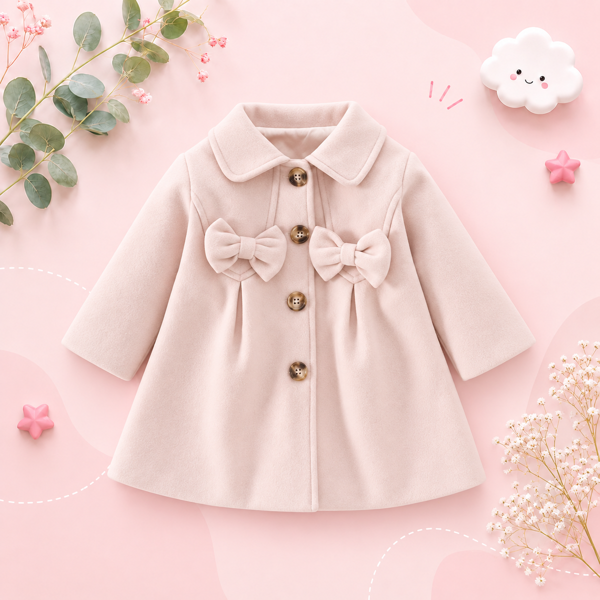 The Shelby - Newborn Baby Girl Korean Beige Bow Long Sleeve Coat Jacket