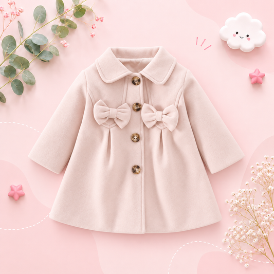 The Shelby - Newborn Baby Girl Korean Beige Bow Long Sleeve Coat Jacket