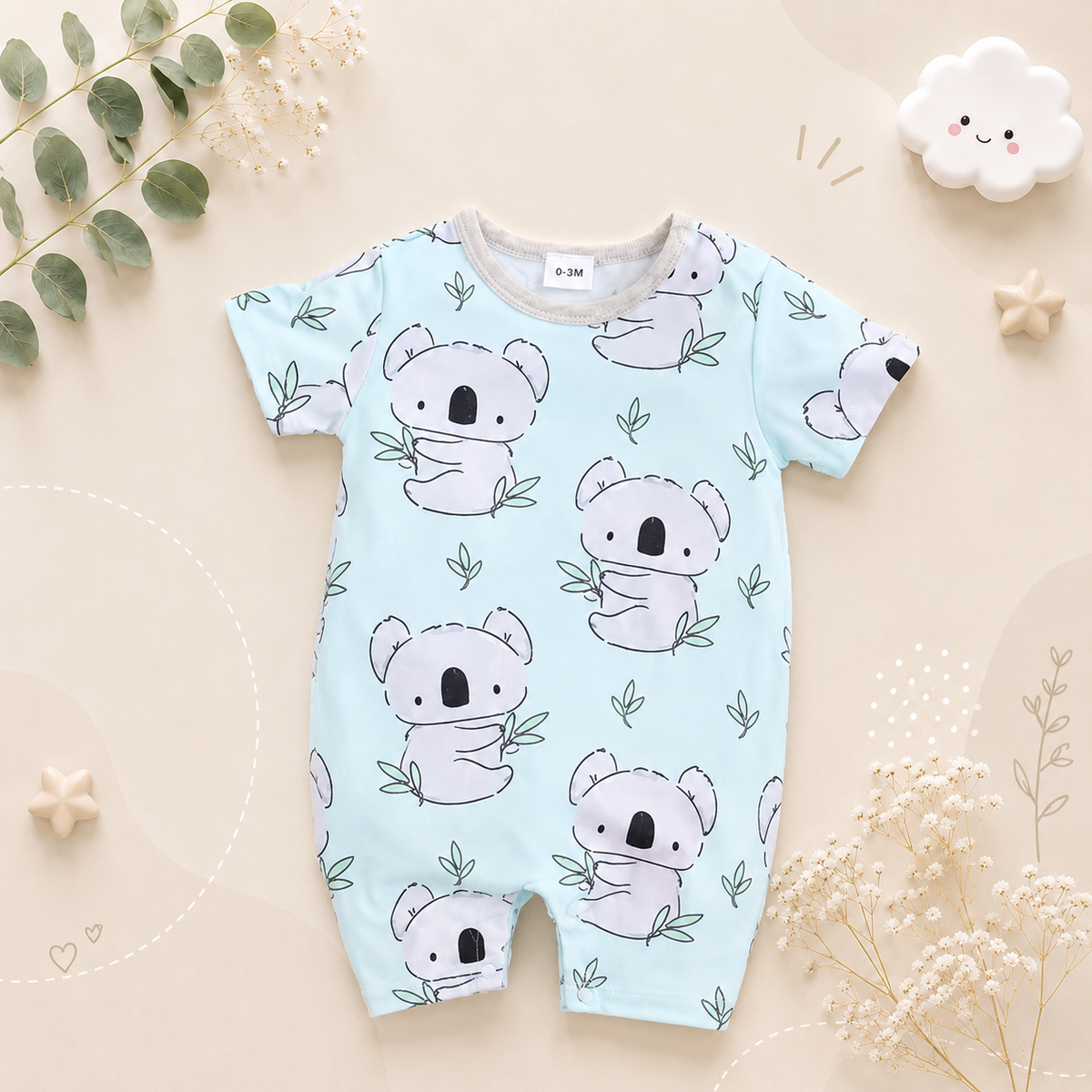 The Jensen - Baby Unisex Cute Koala Full Print Round Neck Romper