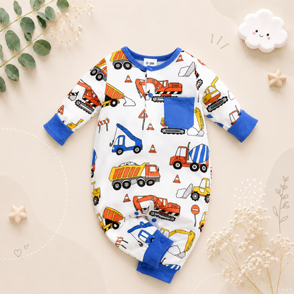 The Kenzo - Baby Engineering Vehicle Print Romper Long Sleeve Cotton Outfit Unisex