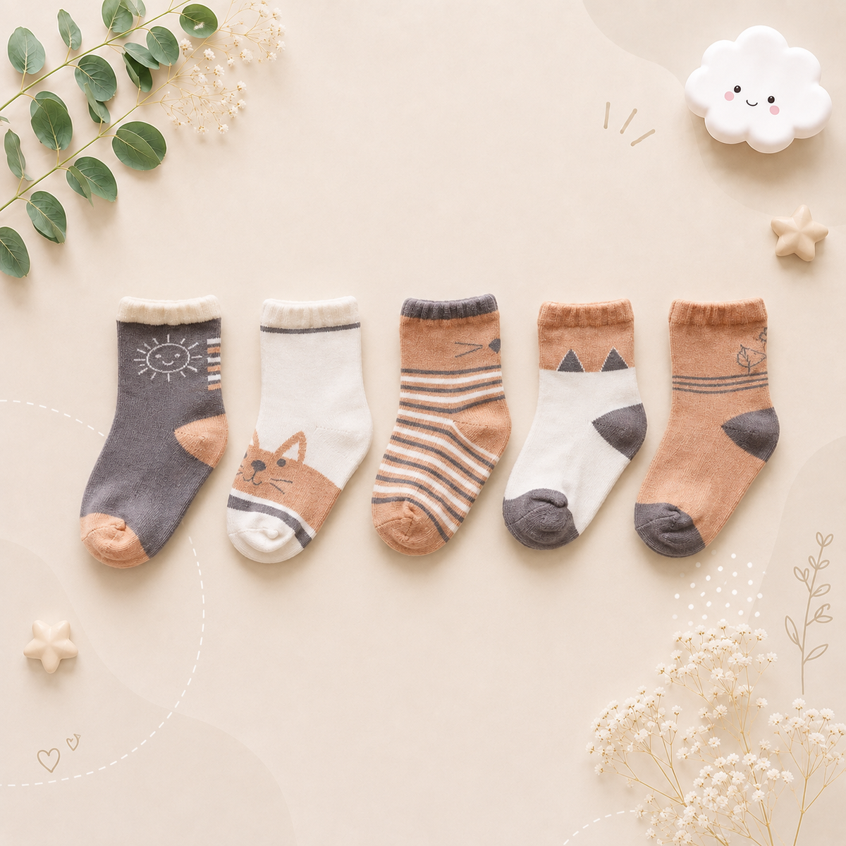 The Julian - Baby Unisex 5 pairs Cotton Socks