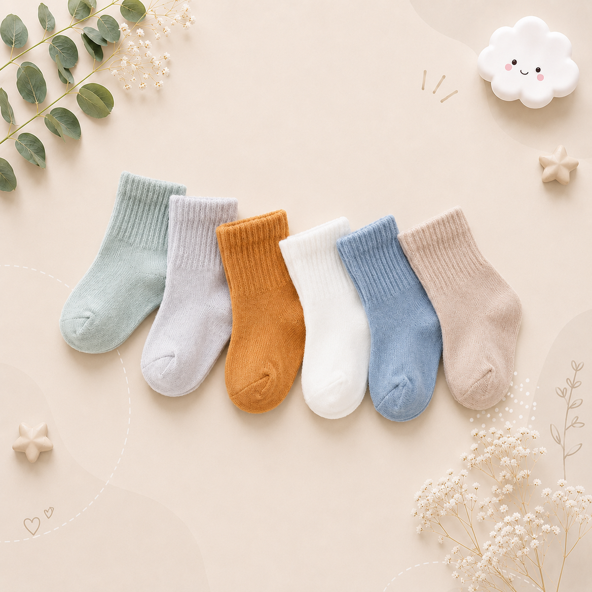 The Luke - Baby Unisex 6pairs Solid Colour Socks
