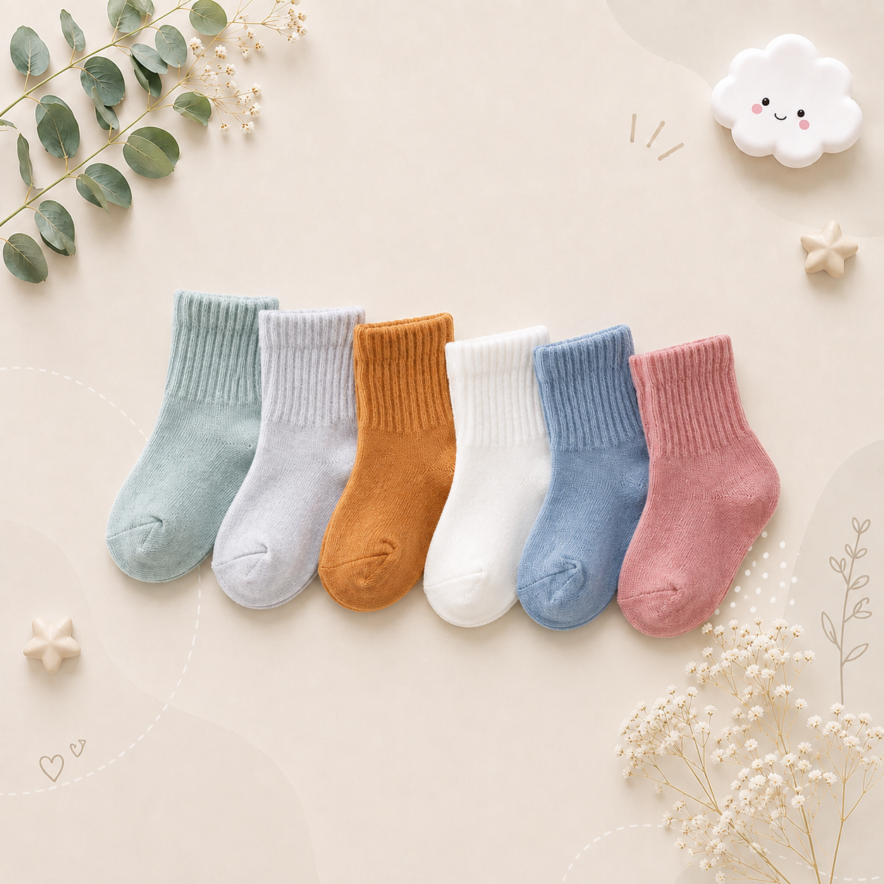 The Luke - Baby Unisex 6pairs Solid Colour Socks