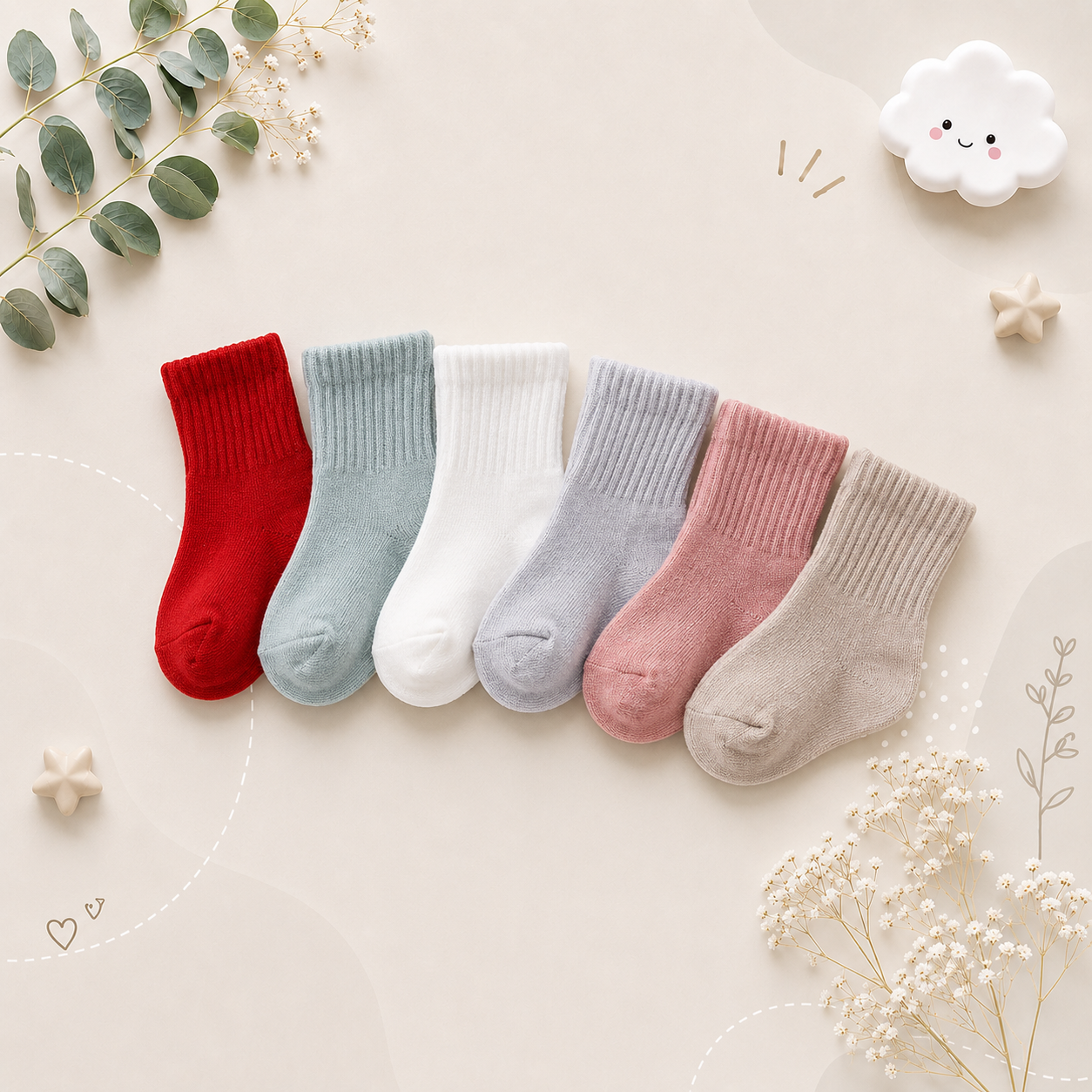 The Luke - Baby Unisex 6pairs Solid Colour Socks