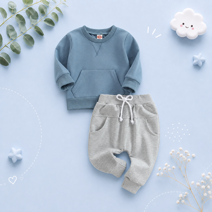 The Miles - Baby Unisex Casual Embroidery Pocket Long Sleeve Sweatshirts + Long Pants