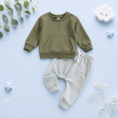 The Miles - Baby Unisex Casual Embroidery Pocket Long Sleeve Sweatshirts + Long Pants