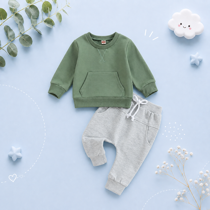 The Miles - Baby Unisex Casual Embroidery Pocket Long Sleeve Sweatshirts + Long Pants