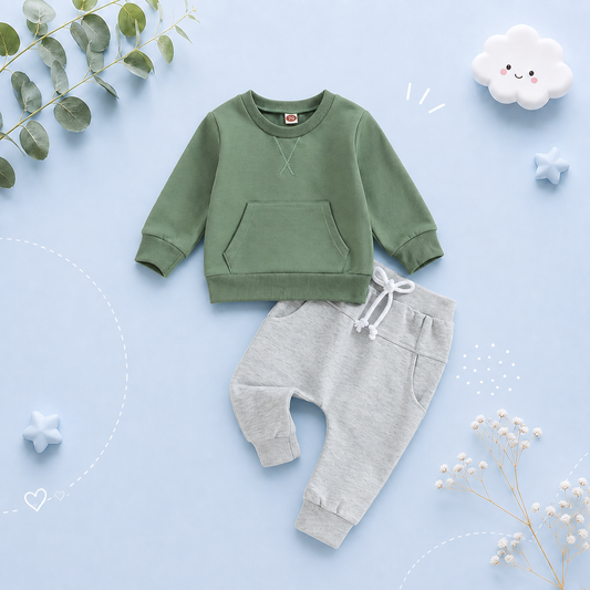 The Miles - Baby Unisex Casual Embroidery Pocket Long Sleeve Sweatshirts + Long Pants