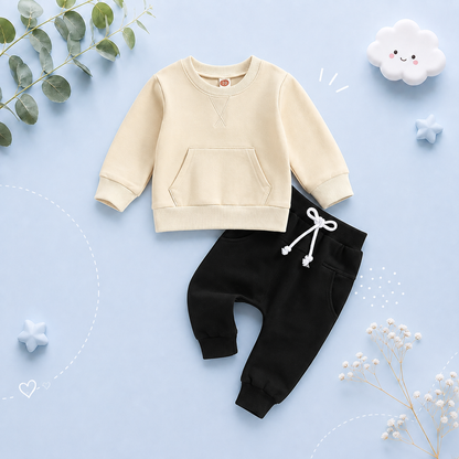 The Miles - Baby Unisex Casual Embroidery Pocket Long Sleeve Sweatshirts + Long Pants