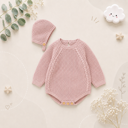 The John - Baby Unisex Warm Knit Jumpsuit Long Sleeve Soft Outfits + Hats