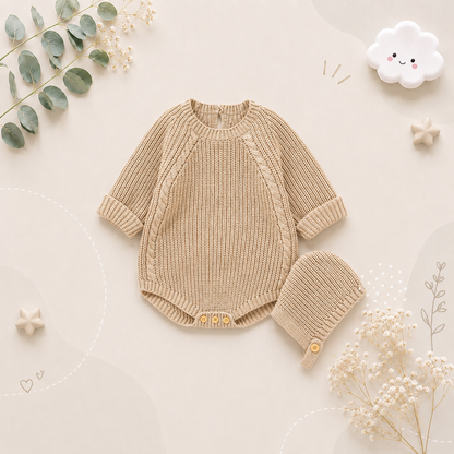 The John - Baby Unisex Warm Knit Jumpsuit Long Sleeve Soft Outfits + Hats