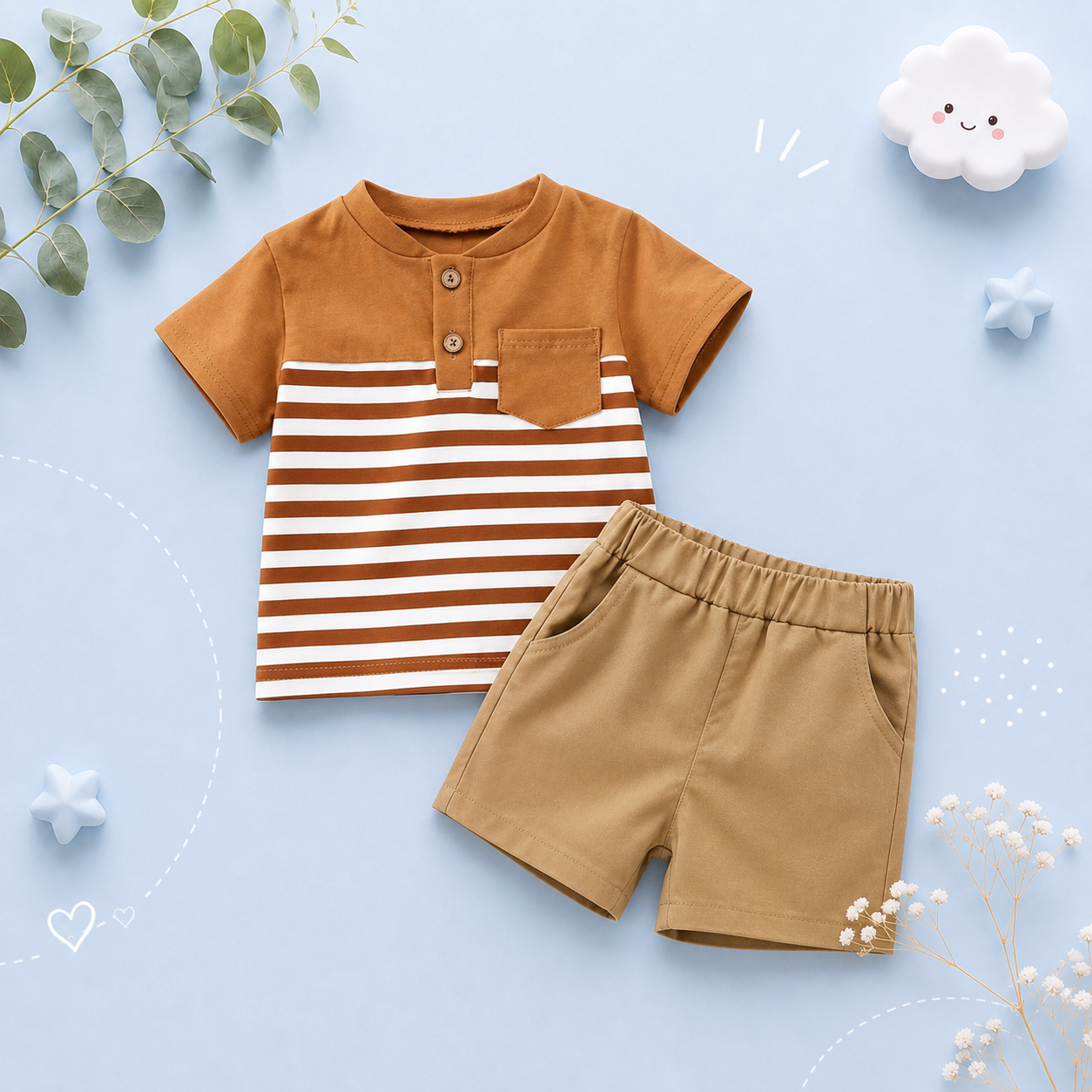 The Kayden - Baby Unisex Short Sleeve Patchwork Energetic Shorts Set