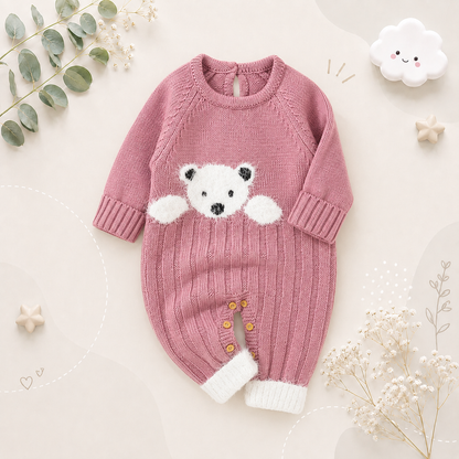 The Myles - Baby Unisex Bear Design Knitted Romper