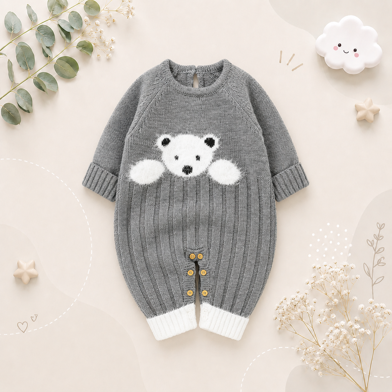 The Myles - Baby Unisex Bear Design Knitted Romper