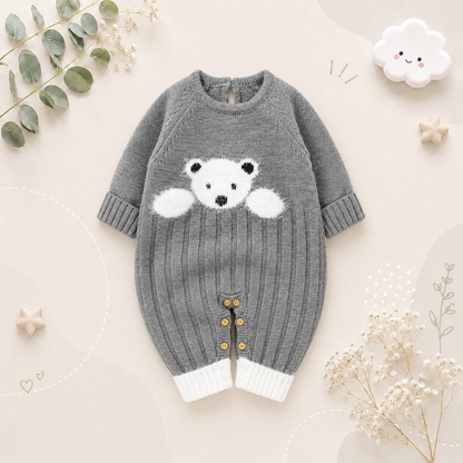 The Myles - Baby Unisex Bear Design Knitted Romper