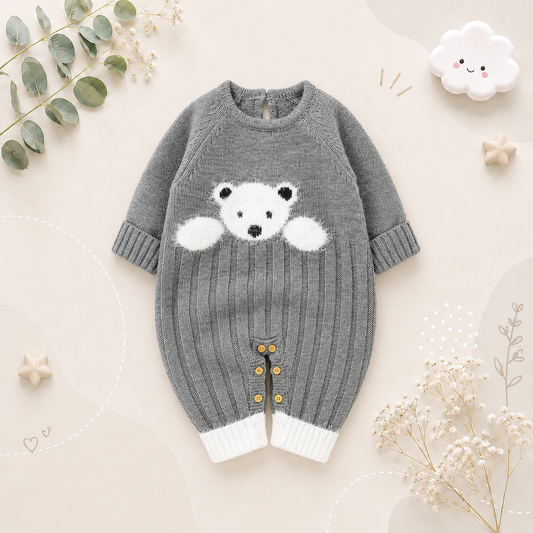 The Myles - Baby Unisex Bear Design Knitted Romper