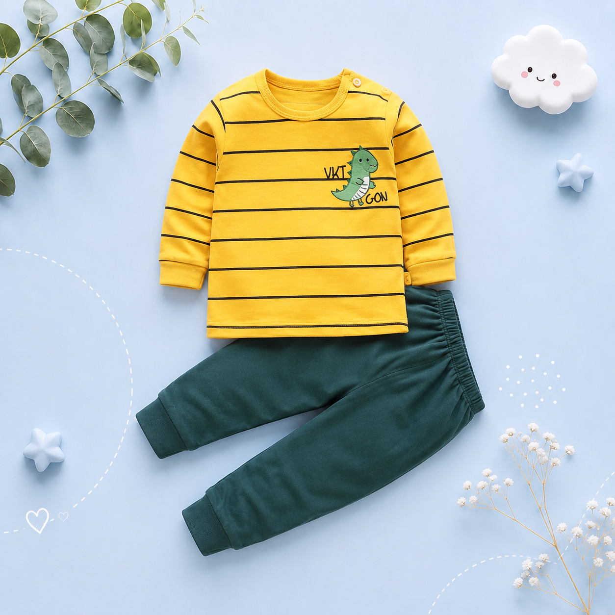 The Ryder - Baby Boy Dino/ Penguin Print Long Sleeve Top & Pants