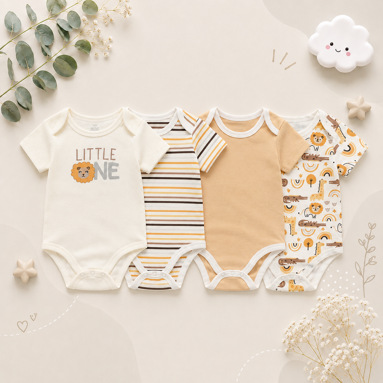 The Miguel - Baby Unisex 4pcs Short Sleeve Rompers