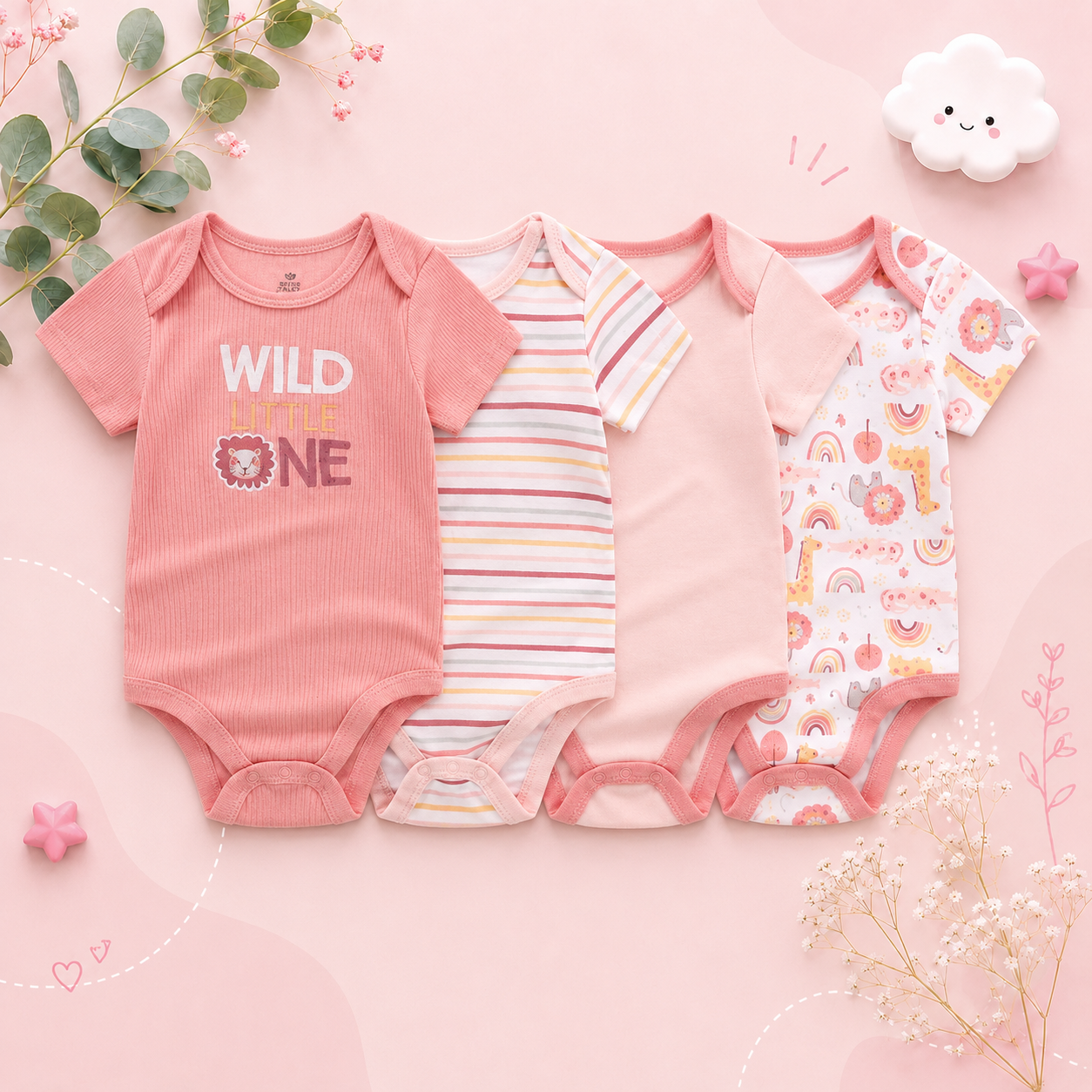 The Miguel - Baby Unisex 4pcs Short Sleeve Rompers