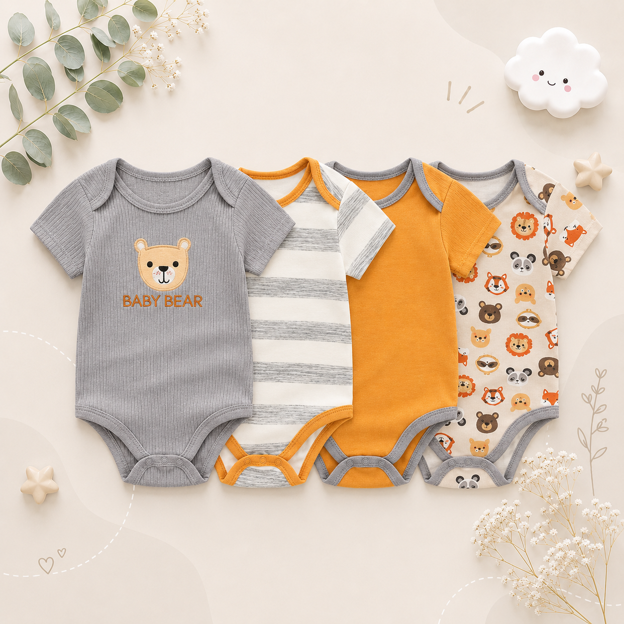 The Miguel - Baby Unisex 4pcs Short Sleeve Rompers