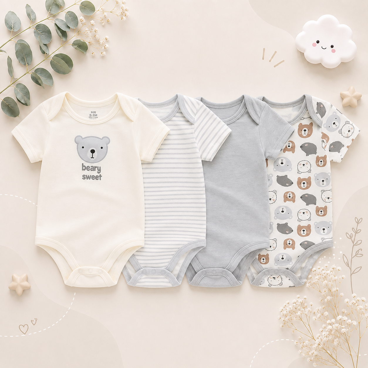 The Miguel - Baby Unisex 4pcs Short Sleeve Rompers