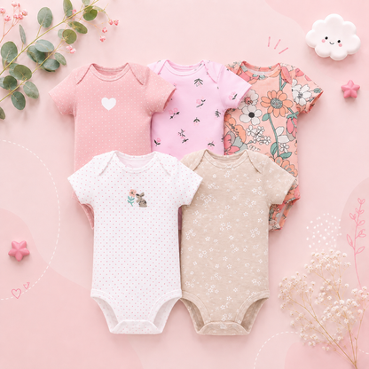 The Santiago - Baby Unisex 5pcs Cartoon Print Romper Set