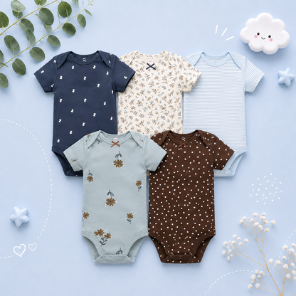 The Santiago - Baby Unisex 5pcs Cartoon Print Romper Set