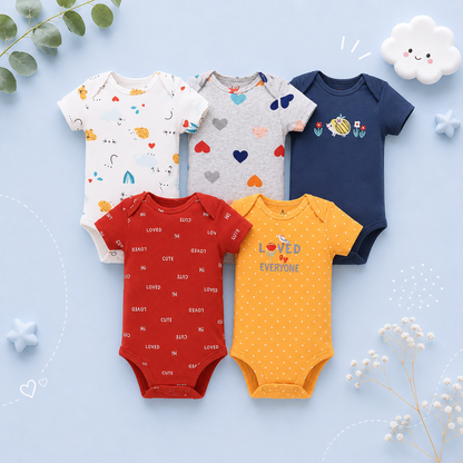 The Santiago - Baby Unisex 5pcs Cartoon Print Romper Set