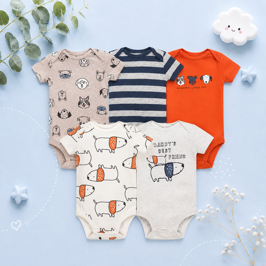 The Santiago - Baby Unisex 5pcs Cartoon Print Romper Set