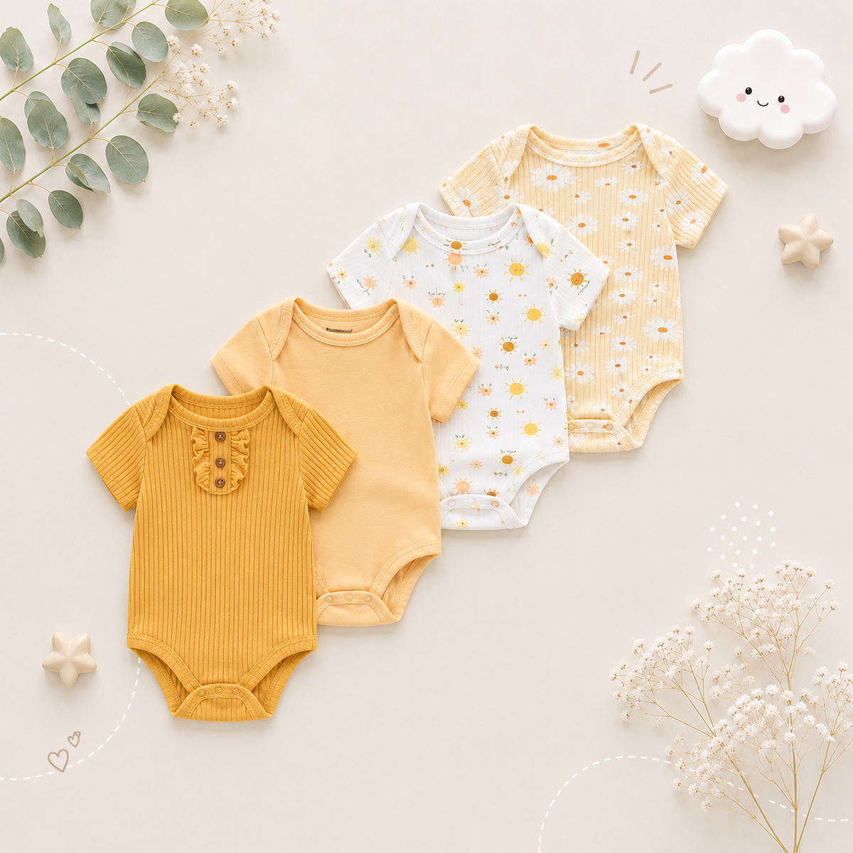 The Caleb - Baby Unisex 4pcs Cartoon Print Bodysuits